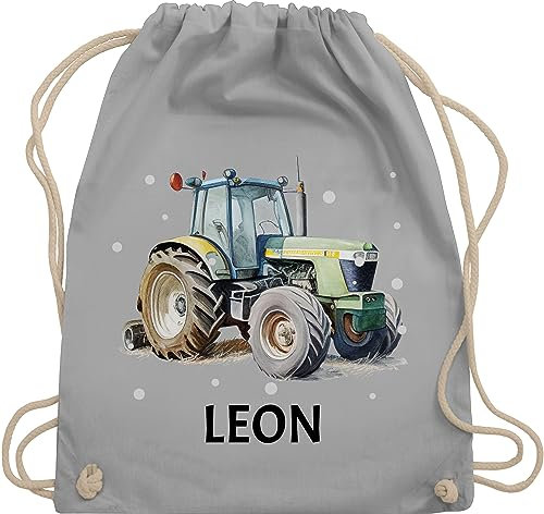 Turnbeutel Rucksack - Trecker Name I Trecker Fan I Traktor Geschenk personalisiert I Geschenk Landwirt - Unisize - Hellgrau - sporttasche kindergarten jungen stoffbeutel wechselkleidung traktoren