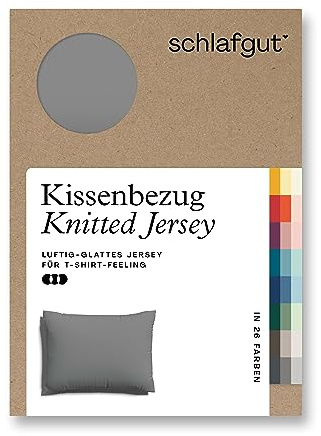 schlafgut Knitted Jersey Kissenbezug 60x80 cm Grey Mid Uni weicher Premium Kopfkissenbezug einzeln, faltenfrei mit Elasthan