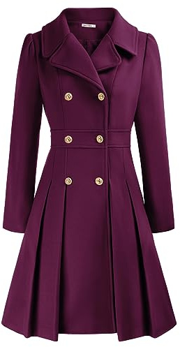 GRACE KARIN - Cappotto da donna invernale, lungo, con maniche sbuffate, colletto con risvolto, doppio petto, stile Duffle, A-Line, tipo Peacoat, Viola scuro, XL