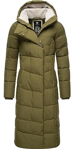 Ragwear Damen Wintermantel Warmer Steppmantel extralang wasserdicht und atmungsaktiv Pavla Extralong Light Olive Gr. 3XL