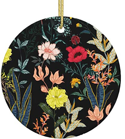Bunte Boho-Blumen-Weihnachtsschmuck, schöne Weihnachts-Keramik-Rund-Anhänger, Weihnachtsbaum-Dekoration-Kugeln