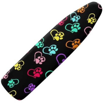 Jeiento Hippie Ironing Board Cover Color Dog Paw Print Heat Reflective Ironing Pad Cover Hook and Loop Fasteners 15x54 Polyester Ironing Covers with Elastic Edge