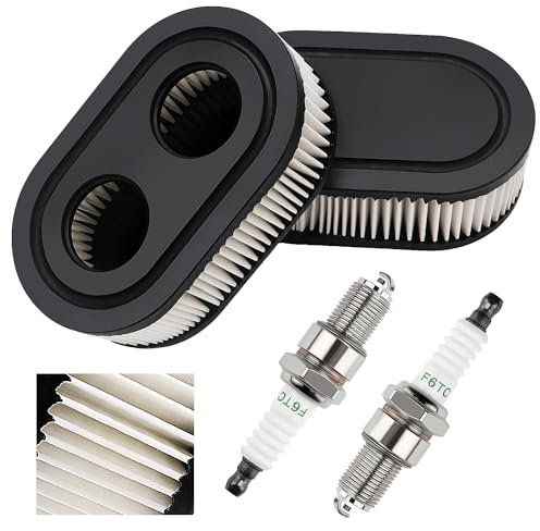 VooGenzek 2 Pezzi Filtro Aria e 2 Pezzi Candela per Tosaerba Compatibili con Motori Briggs & Stratton 798339 593260, Sostituzione del Filtro dell'Aria per Tosaerba con Guida da Terra