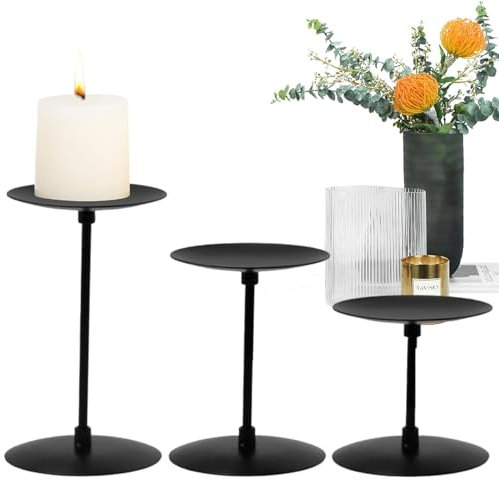 Schwarze Kerzenhalter - Kerzen aus Eisen für Kamin innen 3er Set | Vintage Deko Kerzenhalter für Tische oder Kamin Bero