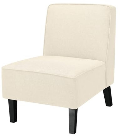 COSTWAY Fauteuil de Salon 1 Place avec Pieds en Bois d'Hévéa, Fauteuil d’Appoint en Tissu de Lin Respirant, Chaise de Loisirs Rembourrée, pour Chambre, Bureau, Charge 150 KG, 73 x 61 x 80 CM, Beige