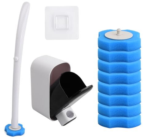 Escobilla de Baño Desechable con Soporte, Disposable Toilet Brush Varita de Inodoro de Pared, Cepillo Sistema de Limpieza de Inodoro con 16 Cabezales de Escobilla para Hotel Familia (Negro)