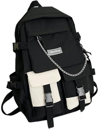 CBLdF Rucksack Große Kapazität Unisex Rucksack Junior High School Schoolbag Dacron Bag Für Männer Frauen-schwarz-mit Kette
