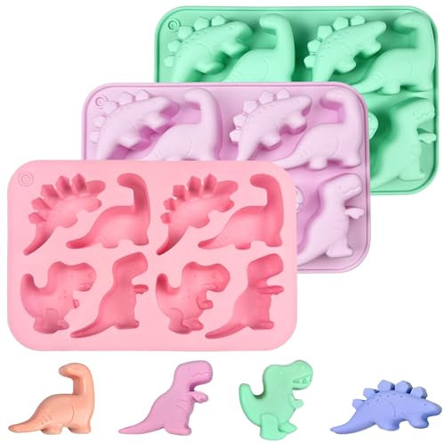 3 Pièces Moule Dinosaure Gateau, 8 Cavités Moule Gateau Dinosaure, Moule Dinosaure, Moule Animaux, Moule Silicone Dinosaure Convient pour Faire Bonbons Chocolat Pudding Savon (Rose, Vert, Violet)