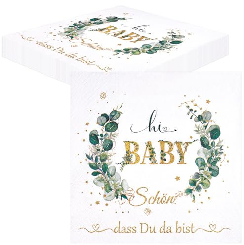 TOPWAYS Babyparty Deko Mädchen Junge Servietten, Servietten Eukalyptus Grün Baby Shower Deko Servietten Tischdeko für Junge Mädchen Neutral Gender Reveal Party Deko Servietten 40Stück