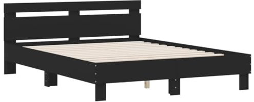 vidaXL Bettgestell, Bettrahmen mit Lattenrost, Bett Gästebett mit Kopfteil, Doppelbett Schlafzimmerbett Schlafzimmermöbel, Schwarz 140x200cm