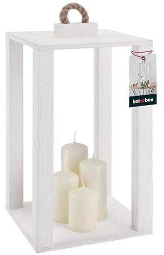 KOTARBAU® Holzlaterne Weiß 20 x 20 x 34,5 cm Gartenlaterne Holz Laterne draußen & drinnen Laterne Wohnzimmer für Blumen und Kerzen Laternen Hochzeit