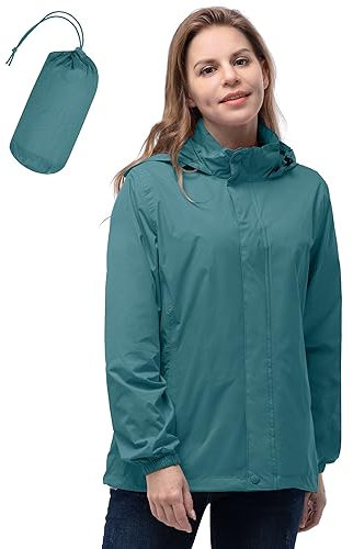 33,000ft Veste de pluie légère à capuche respirante et pliable pour femme - Coupe-vent actif avec capuche dissimulée pour le cyclisme et la randonnée, Gris bleu., 36