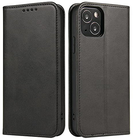 Mixroom - Custodia Cover Case a Libro Nero per iPhone 15 Plus con Stand in Ecopelle Chiusura Magnetica Formato Portafoglio Parte Interna in TPU Morbida con Bordi Piatti