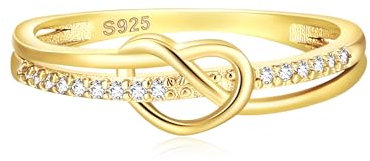 EVER FAITH zierliche Liebe Herz Ringe für Muttertag, 14K vergoldet 925 Sterling Silber Zirkonia Knoten Band Ring für Damen Mom Hochzeit für Braut Größe 9