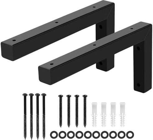 QWORK® 2X Console en métal Robuste pour lavabo, Console Murale d'angle Robuste 300 x 150 mm avec matériel de Fixation pour lavabo et étagère Murale - Noir