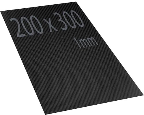 Placa de Fibra de Carbono de 200 x 300 mm. 1mm de espesor. Lámina de Fibra de Carbono 3K Mate. Resistente y gran dureza, para corte con CNC. Plancha de Fibra de Carbono de 200mm x 300mm