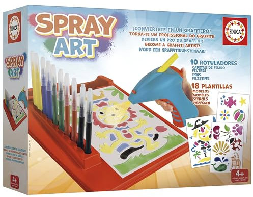 Educa - Spray Art Creéez des dessins s avec un aérographe automatique. Pratique, facile et propre. Jouet artistique pour garçons et filles à partir de 4 ans (20132)