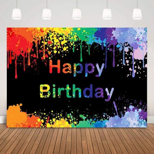 Graffiti Splatter Painting Themed Birthday Backdrop for Party Decoration Art Splash Paint Happy Birthday Background Photobooth 150x100cm