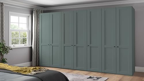 WIEMANN Landhausstil Kleiderschrank, Schlafzimmerschrank, Drehtürenschrank, Holz, Salbeigrün, Breite 350cm