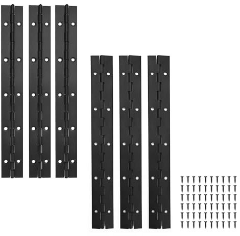 6 Pack Continuous & Piano Hinges,10 inches Black 304 Stainless Steel Hinges 0.04 Thickness Heavy Duty Continuous Hinges with Holes for Pianos，Door，Wooden Boxes，Cabinet (10inch/25cm)