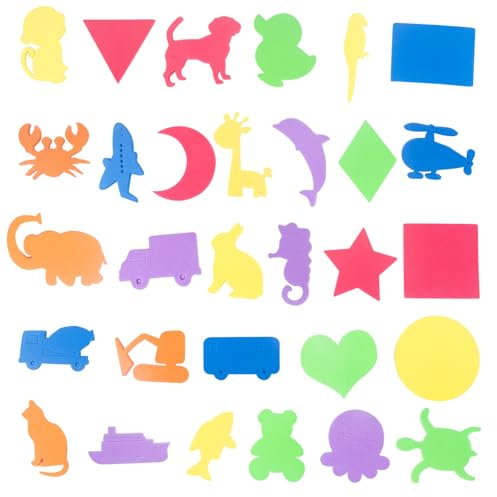 AYNKH 30 Pcs Schaumstoff Bad Tiere und Fahrzeuge und Grafiken für Baby Lernen, abnehmbare pädagogische Bad Cartoon Grafiken, kreative weiche Kinder Schaumstoff Badespielzeug