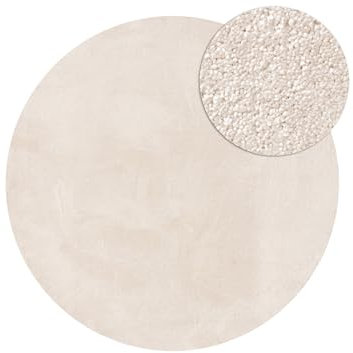 benuta Nest Waschbarer Teppich Nina - Creme 150 cm Rund - Kunstfaser - Rund & im Style: Uni, Minimalistisch - Pflegeleicht für Wohnzimmer Schlafzimmer
