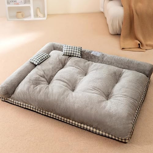 ASumPio Orthopädisches Hundebett, Nackenrolle Für Große Hunde, Hundebett Für Extragroße Hunde, Haustierbett Mit Abnehmbarem, Waschbarem Bezug,Grey-XXL1