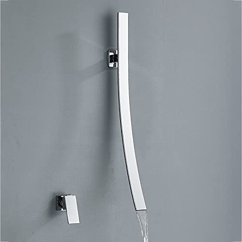 Robinet mitigeur de Bain Noir/Chrome, Robinet de lavabo, Douche Cascade, Bec Long de 70cm, Robinet de Salle de Bains, robinets mélangeurs d'eau Chaude et Froide