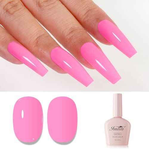 Imtiti Rose Vernis Semi Permanent, Rose Vif Vernis Gel UV Semi Permanent UV Led Soak Off Gel Nail Polish Printemps Été French Vernis À Ongles Gels Semi Permanents DIY Nail Art Kit 10ml