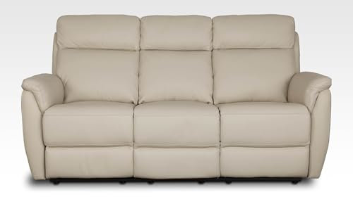 Georgia 3-Sitzer Ledersofa mit Relax-Funktion - modernes Design - komfortable Sitzflächen - Relax-Funktion mit Zero-Wall-Mechanismus - ideal für kleinere Wohnzimmer (Hellbeige, 183x88x99 cm)