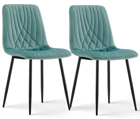CLIPOP Samt Küchenstühle, Esszimmerstühle Polsterstuhl Wohnzimmerstuhl, Sitzfläche mit Rückenlehne und Metallbeine (Samt Grün, 2er Set)