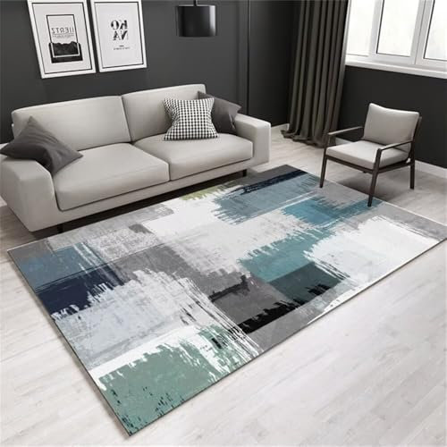 QGYFRE Teppich Wohnzimmer Kurzflor Hall Teppiches küche waschbar rutschfest 140x200CM Kinder Teppiche Jungs Grau Blauer Abstrakter mit allmählicher Veränderung Antirutsch Für