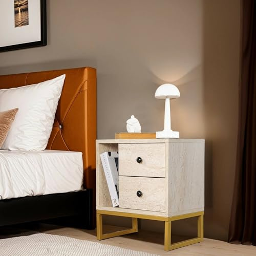 Dmora Nachttisch Predazzo 45,2x29,5x50h cm Beige 1 Ablage 2 Schubladen