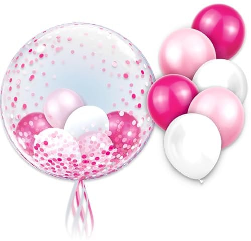 Ovanda 13 Stück Luftballons Rosa Pink Weiß, Konfetti Ballons, Weiße Helium Luftballons, Latex Ballons,Ballon Geburtstag,Ballon Rosa,Mädchen Geburtstag Dekorationen,für Hochzeit,Mädchen Party Babyparty
