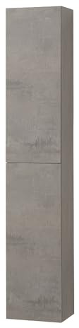 Colonna Bagno Sospesa Leda H160 Cm In Legno Nobilitato Finitura Grigio Cemento, 2 Ante Reversibili Push-Pull, 4 Ripiani In Vetro Regolabili, Già Montata Con Staffe Linea Leda