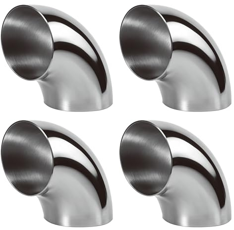 4PCS 2.5 90° Stainless Steel Elbow, Mandrel Bend Elbow, OD 63.5mm 304 Stainless Elbow Exhaust Tubing for Car Modified Exhaust Elbow Pipe, Stair Handrail