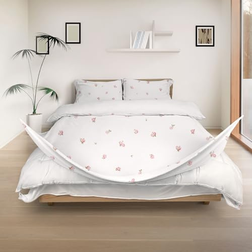 REDSSEN Easy Change Duvet Cover Set with 3 sided zipper | Zip Around Design | Easy to Put On & Take Off | 400TC Organic Cotton Quilt Cover | King Size | Rose Garden