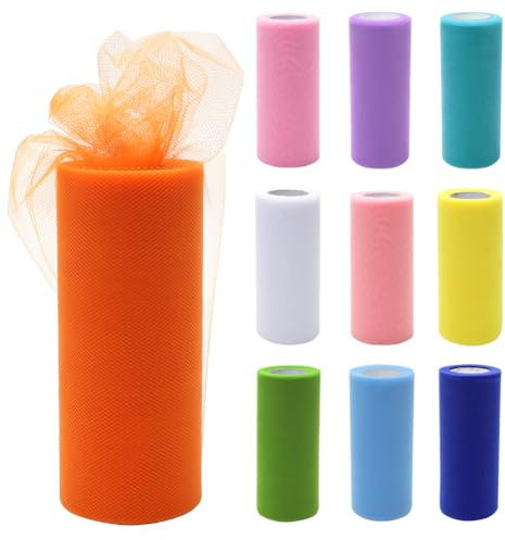 RANJIMA Tüllband, 10 Rollen aus Tüll Stoff 10 Farben Organza Tüll Meterware 25 yard × 10 inch Organza Stoffs für DIY Tisch Tutu-Röcke Nähen Geschenkverpackungen Hochzeitsdekorationen, 02