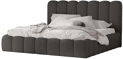 4ALL HOME Polsterbett Timber 120/140/160/180/200x200 cm mit Bettkasten und Lattenrost – Designerbett – Komfortbett mit Stauraum – Mettalrahmen mit Gasdruckfedern (Woolly 13 Schwarz, 180x200 cm)