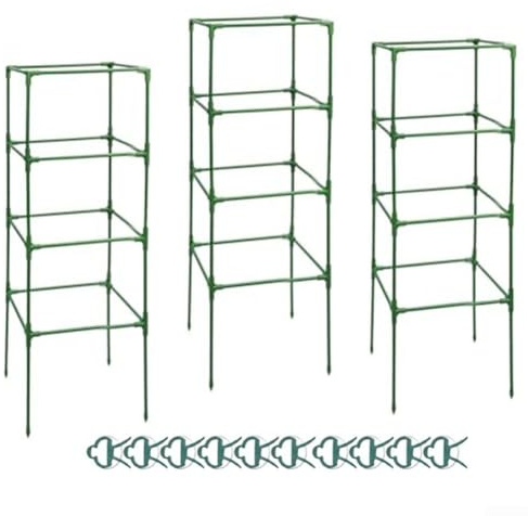 Verstellbares Tomaten-Rankgitter für Kletterpflanzen, 3er-Pack mit 30/55/80/115 cm Höhenoptionen, Kunststoff-Pflanzenstützpfähle, Installieren Sie Bodenstäbe, Garten & Außenbereich
