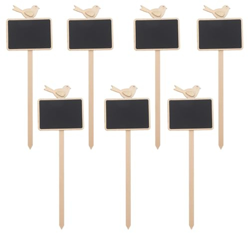 Roleader 20 Pcs Wooden Flowerpot Tags Chalkboard Decor Message Board with Stick Memo Decorative Black Tags for Wedding DIY Decorative Projects