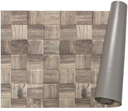 ANRO Küchenläufer Teppich Läufer Flur Küchenteppich rutschfest Küchenmatte PVC abwaschbar Flurläufer pflegeleicht Patchwork Holz Graubeige 140 x 67 cm