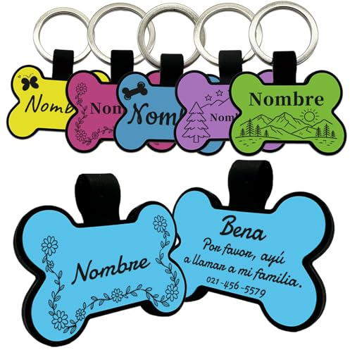 Placa Identificativa Perro Personalizada, Chapita Silenciosa Grabada con Nombre Silicona, Ligera sin Ruido para Collar Perros y Gatos, Diseño Bonito (Azul cielo, Hueso (1 unidad))