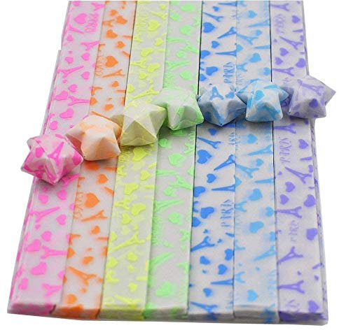 ODETOJOY Origami Papier Sterne Streifen Papierstreifen Package Fertig Leuchtet im Dunkeln 7 Farben, 210 Blatt-Eiffelturm Design