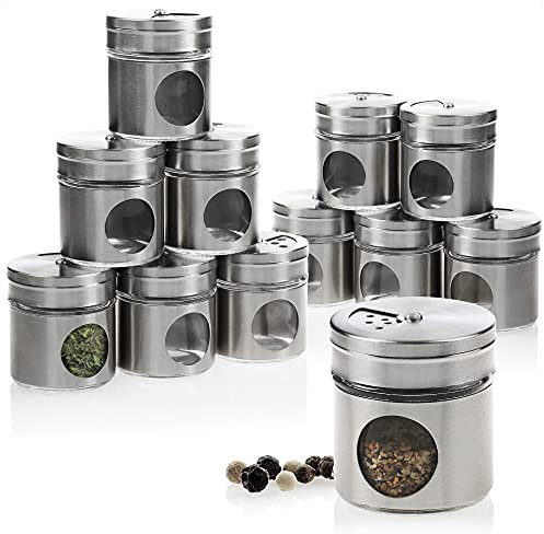 com-four® 12-teiliges Gewürzstreuer Set aus Edelstahl für Salz, Pfeffer, Gewürze, Kräuter - Kräuterdose, Gewürzdose, Gewürzbehälter