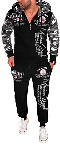 Unbekannt Herren Fitness Jogginganzug Sportanzug Trainingsanzug A.2254 ARMS Camou-Schwarz L