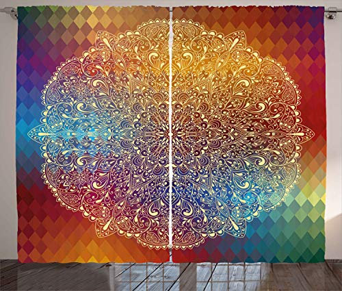 ABAKUHAUS Abstrakt Rustikaler Vorhang, Oriental Floral-Detail, Wohnzimmer Universalband Gardinen mit Schlaufen und Haken, 280 x 260 cm, Rubin Grün