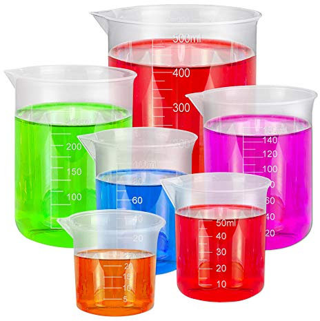 BUZIFU 6 Pack Measuring Jugs 25ml 50ml 100 ml 150ml 300ml 500ml Heat Resistant Measuring Cups Labs Graduated Beakers Food-Safe Plastic Jug Beakers Mixing Cups Liquid Baking Cooking Measure Tool