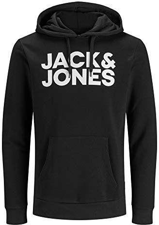 JACK & JONES Herren Kapuzenpullover Sweat Hoodie, Schwarz (Black Detail:Reg Fit), X-Large