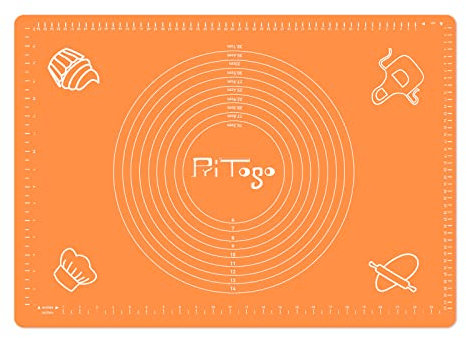 Pritogo Backmatte (65 x 45 cm Orange) Silikonmatte mit Skala Backunterlage Teigmatte Rollmatte - Antihaft extra stabil rutschfest